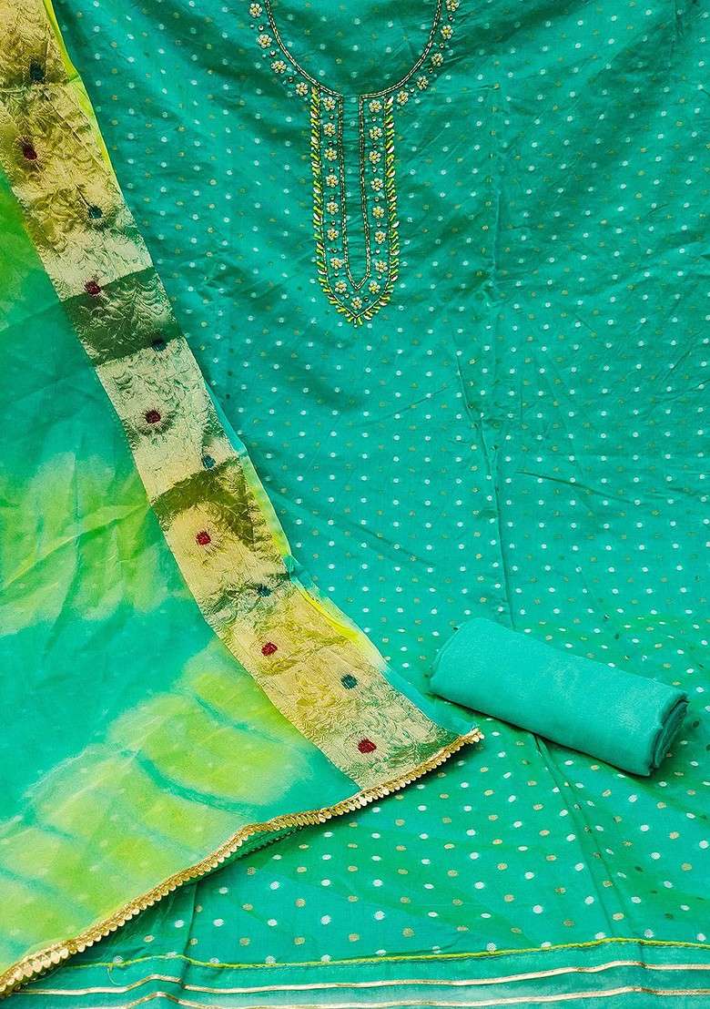 Sea Green Embroidered Cotton Straight Kurta Set - Indya