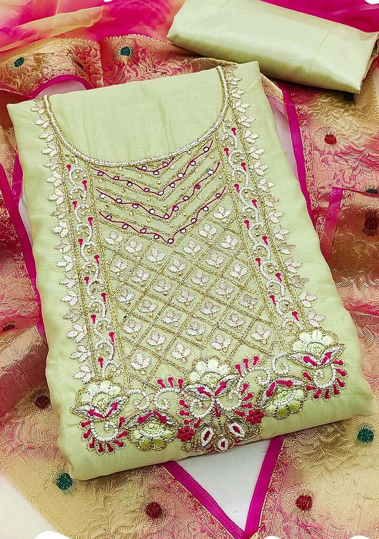Green Embroidered Blended Straight Kurta Set - Indya