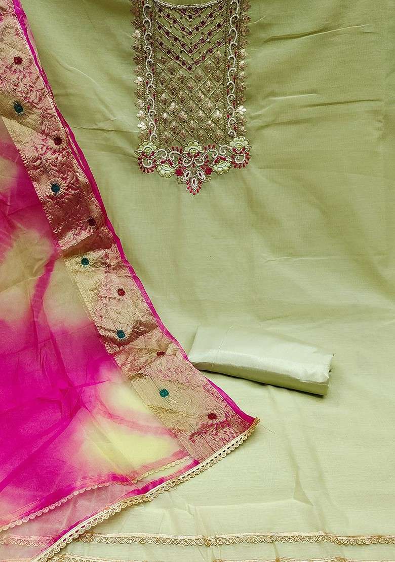 Green Embroidered Blended Straight Kurta Set - Indya