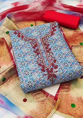 Blue Printed Pure Cotton Kurta Set