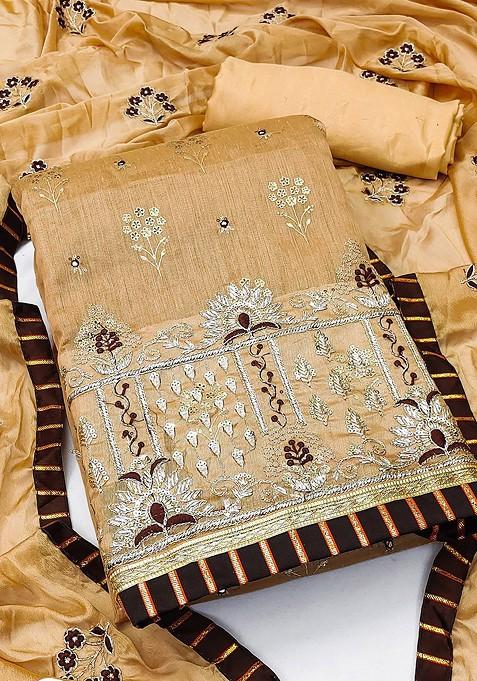 Beige Embellished Poly Blend Kurta Set