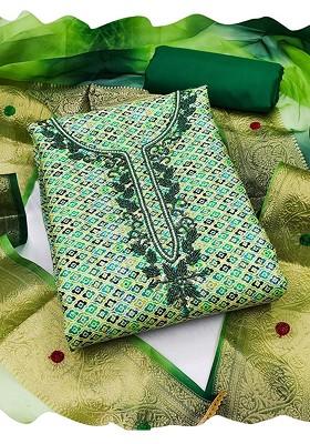 Green Woven Pure Cotton Kurta Set