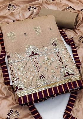 Beige Embroidered Poly Blend Kurta Set