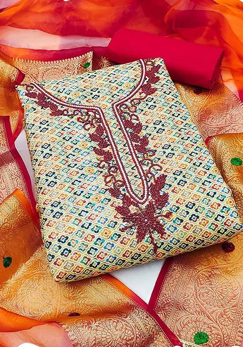 Red Embroidered Pure Cotton Kurta Set