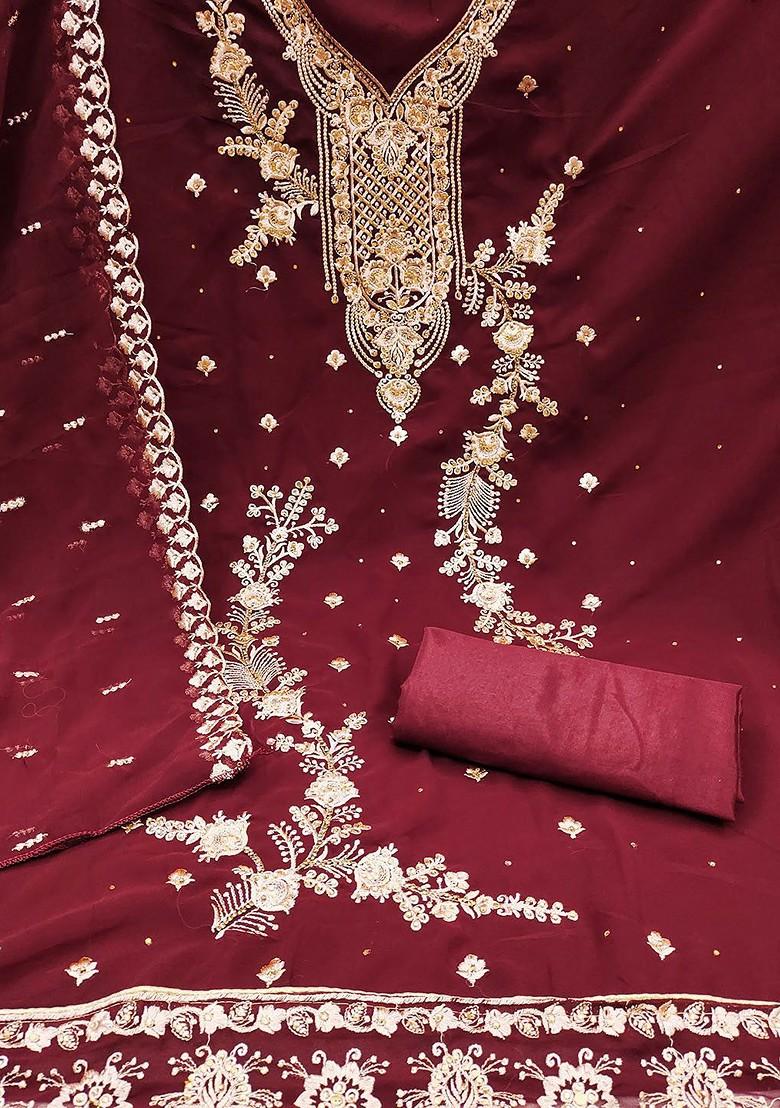 Maroon Embellished Poly Blend Kurta Set - Indya