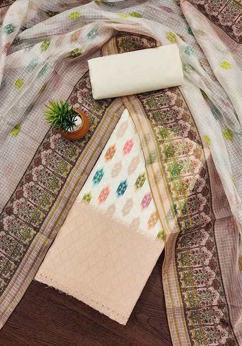 White Printed Blended Straight Kurta Set