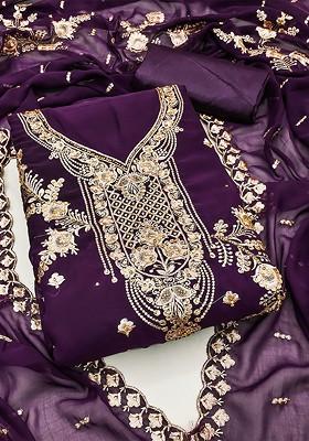 Purple Embellished Poly Blend Kurta Set