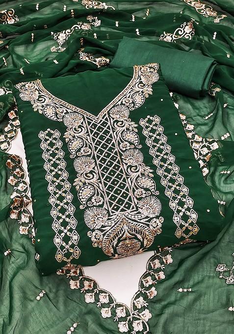 Green Embroidered Poly Blend Kurta Set