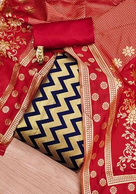 Navy Blue Woven Poly Blend Kurta Set