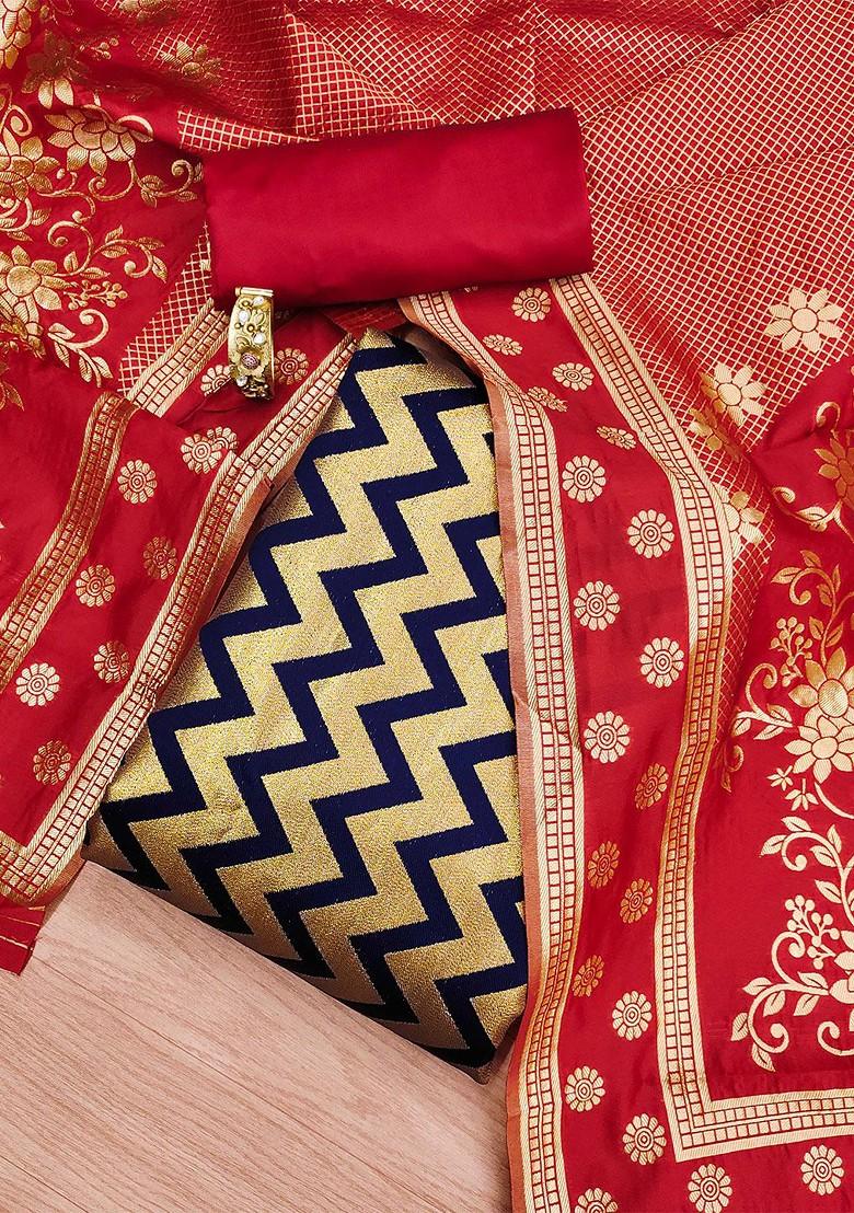 Navy Blue Woven Poly Blend Kurta Set - Indya