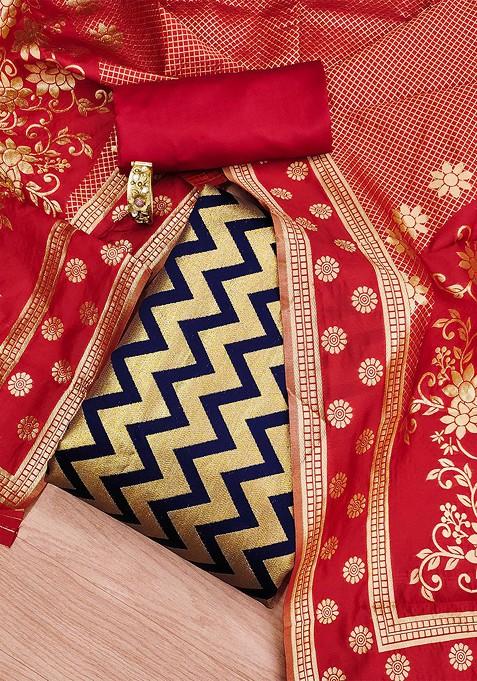 Navy Blue Woven Poly Blend Kurta Set