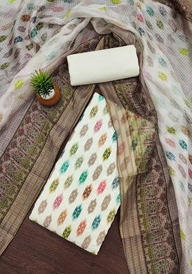 White Printed Poly Blend Kurta Set
