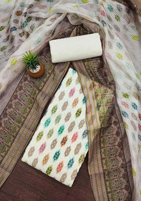 White Printed Poly Blend Kurta Set