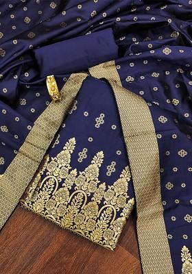 Navy Blue Solid Poly Blend Kurta Set