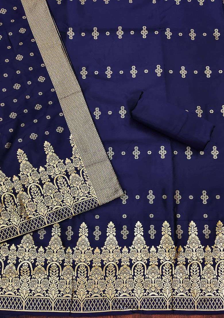Navy Blue Zari Work Poly Straight Kurta Set - Indya