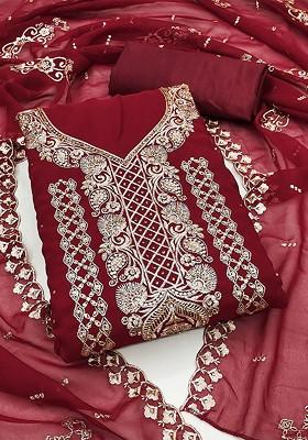 Maroon Embroidered Poly Blend Kurta Set
