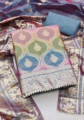 Blue Embellished Organza Kurta Set