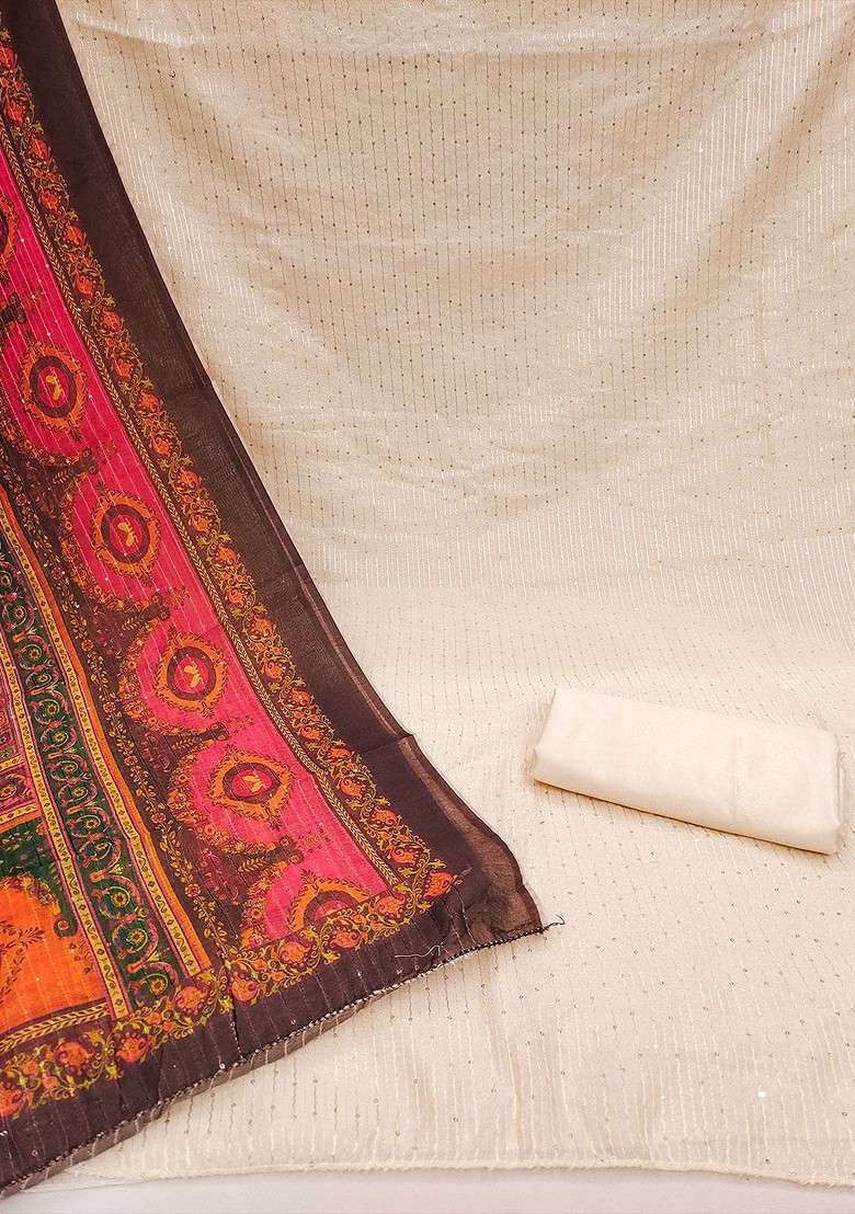White Sequin Work Blended Straight Kurta Set - Indya