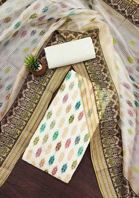 White Printed Poly Blend Kurta Set