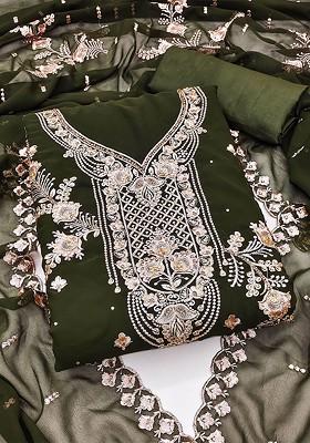 Green Embellished Poly Blend Kurta Set