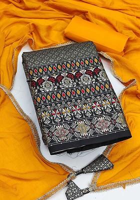 Black Woven Poly Blend Kurta Set