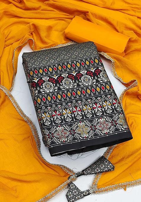 Black Woven Poly Blend Kurta Set