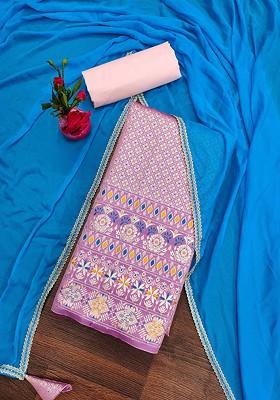 Pink Woven Banarasi Jacquard Kurta Set