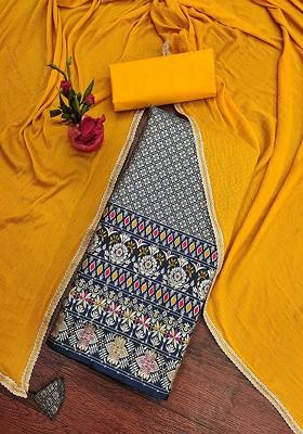 Navy Blue Woven Poly Blend Kurta Set