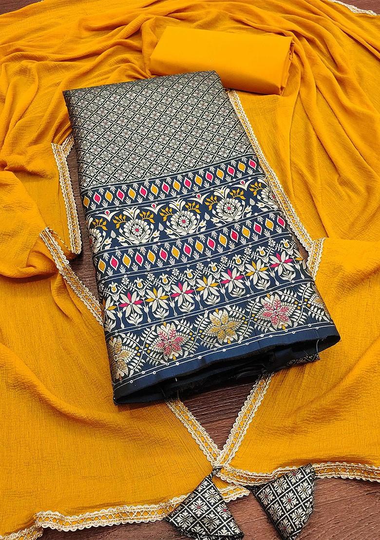 Navy Blue Woven Poly Blend Kurta Set - Indya