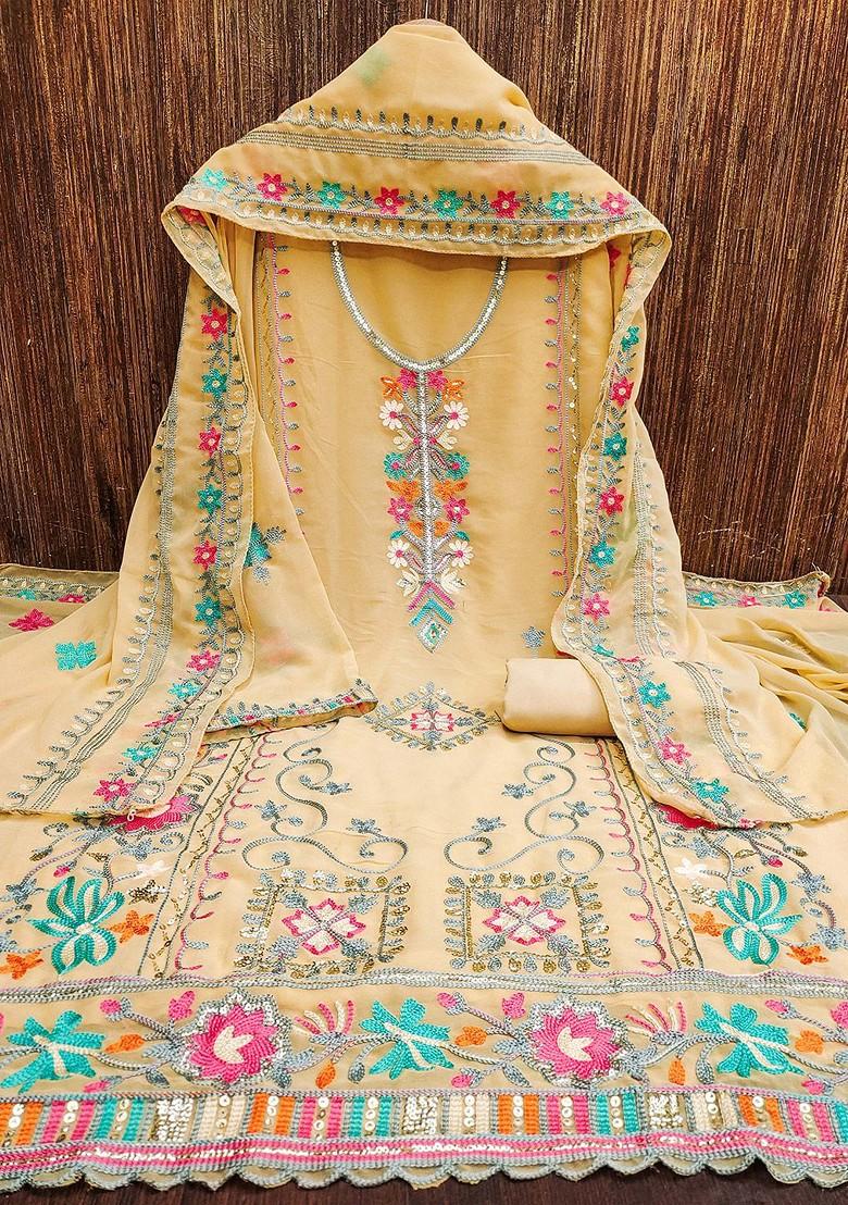 Beige Embroidered Poly Blend Kurta Set