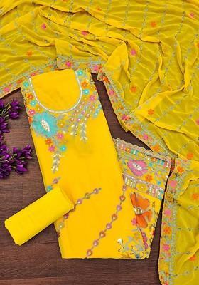 Yellow Embellished Poly Blend Kurta Set