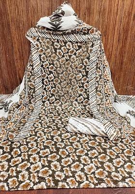 White Floral Print Poly Blend Kurta Set