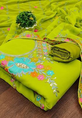 Lime Green Embellished Poly Blend Kurta Set