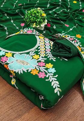 Green Embellished Poly Blend Kurta Set