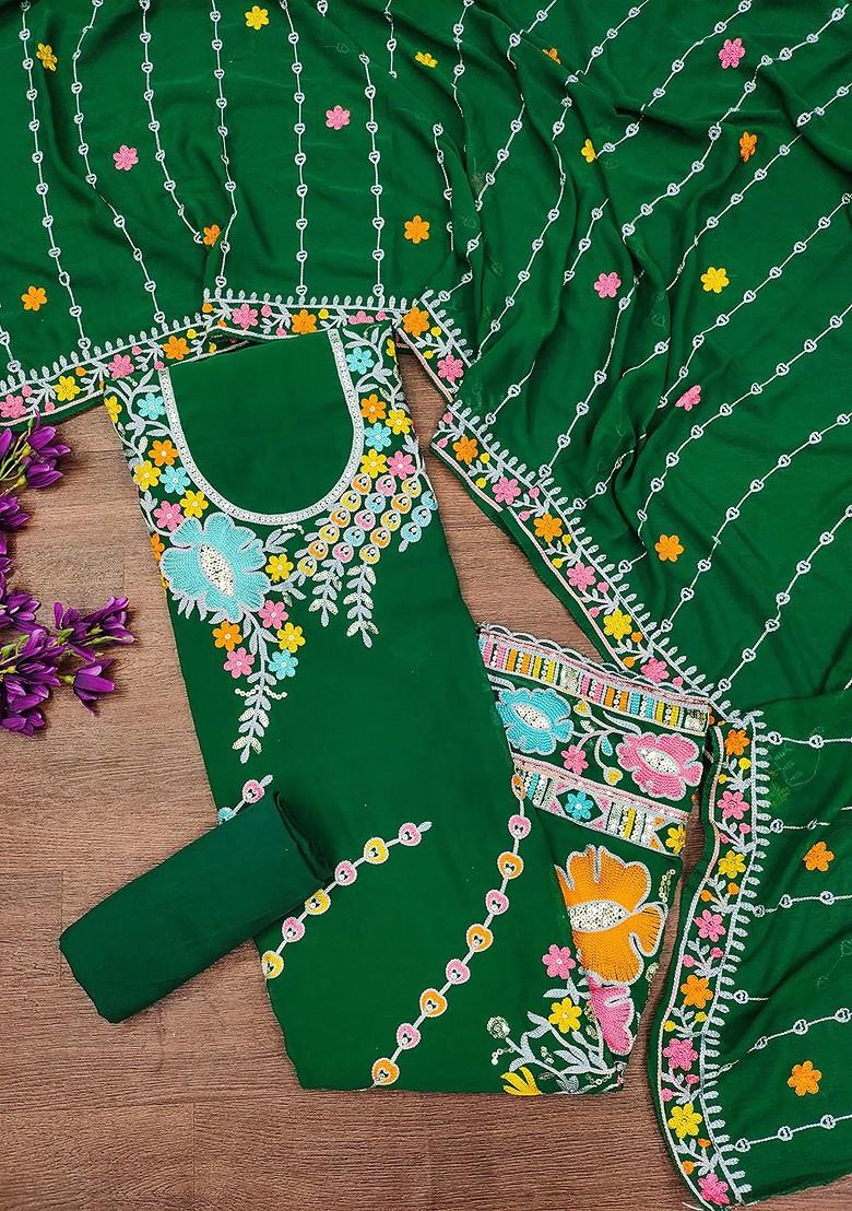 Green Embellished Poly Blend Kurta Set - Indya