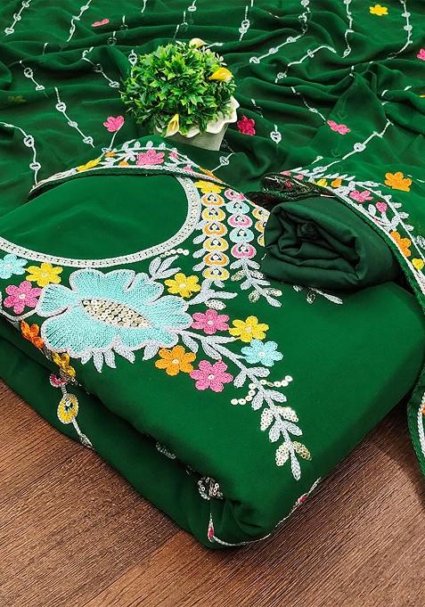 Green Embellished Poly Blend Kurta Set