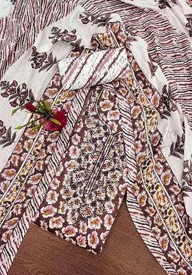 Purple Printed Poly Blend Kurta Set