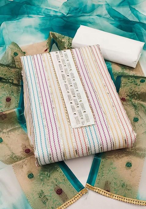 White Floral Print Poly Blend Kurta Set