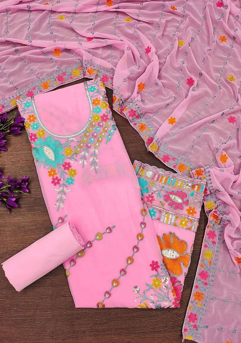 Pink Embroidered Blended Straight Kurta Set - Indya