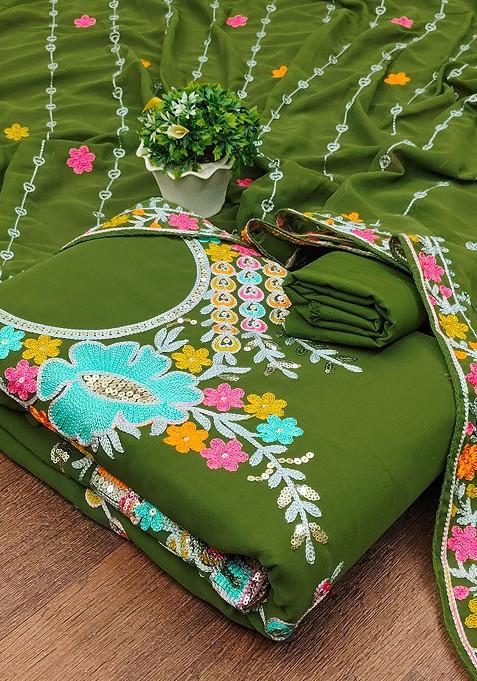 Green Embellished Poly Blend Kurta Set