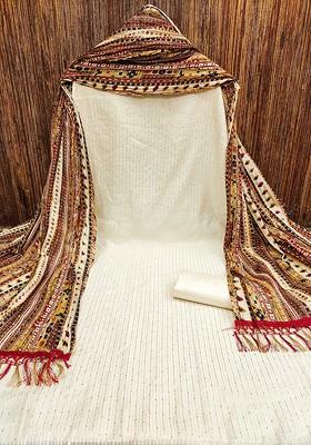 Off White Embellished Poly Blend Kurta Set