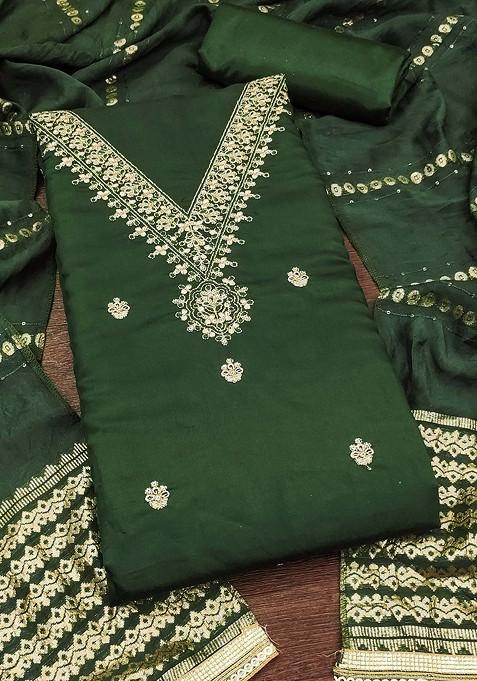 Green Embroidered Poly Blend Kurta Set