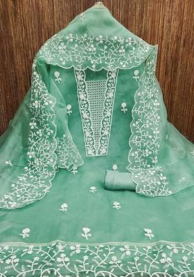 Sea Green Embroidered Poly Blend Kurta Set