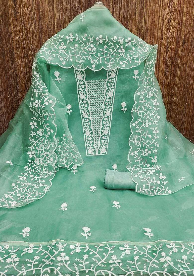 Sea Green Chikankari Poly Straight Kurta Set - Indya