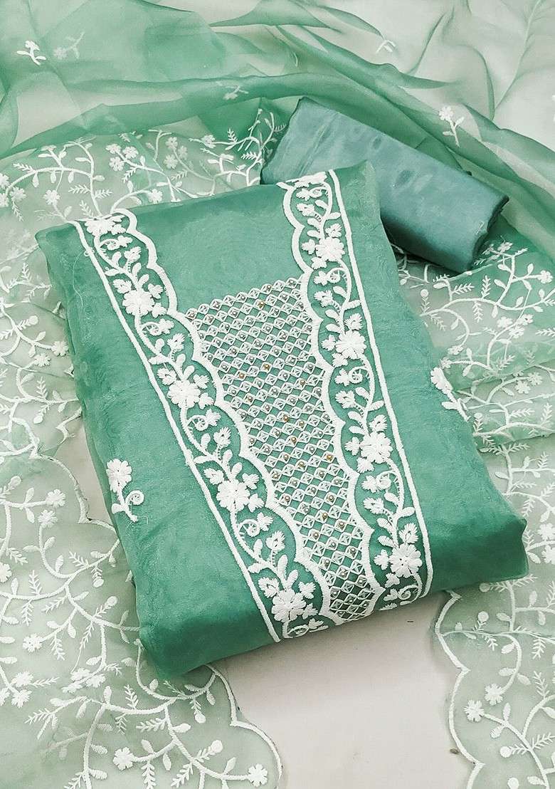 Sea Green Chikankari Poly Straight Kurta Set - Indya
