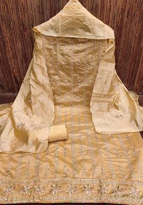 Yellow Embroidered Poly Blend Kurta Set