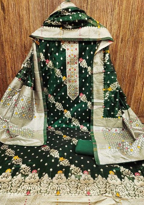 Green Woven Poly Blend Kurta Set