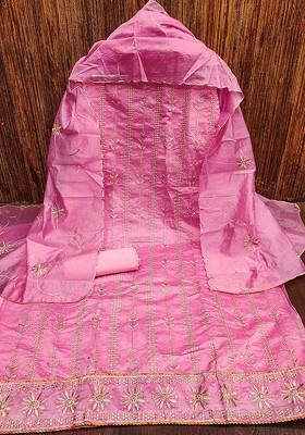 Pink Embellished Poly Blend Kurta Set