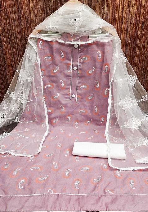 Purple Printed Poly Blend Kurta Set