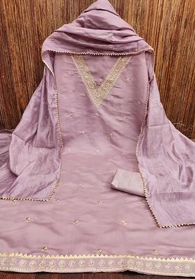 Purple Embroidered Poly Blend Kurta Set